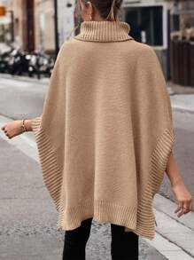 Chiquease Women's Casual Loose Poncho Sweater With Large Pockets, Knit Pullover Fall Winter - Khaki - View 2