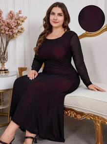 Modelyn Đầm ôm body ombre lưới co giãn cổ vuông thanh lịch dành cho phụ nữ ngoại cỡ, Đầm ôm body thanh lịch, dành cho tiệc tối/khách dự tiệc cưới/kỷ niệm - Nhiều màu - Xem 1