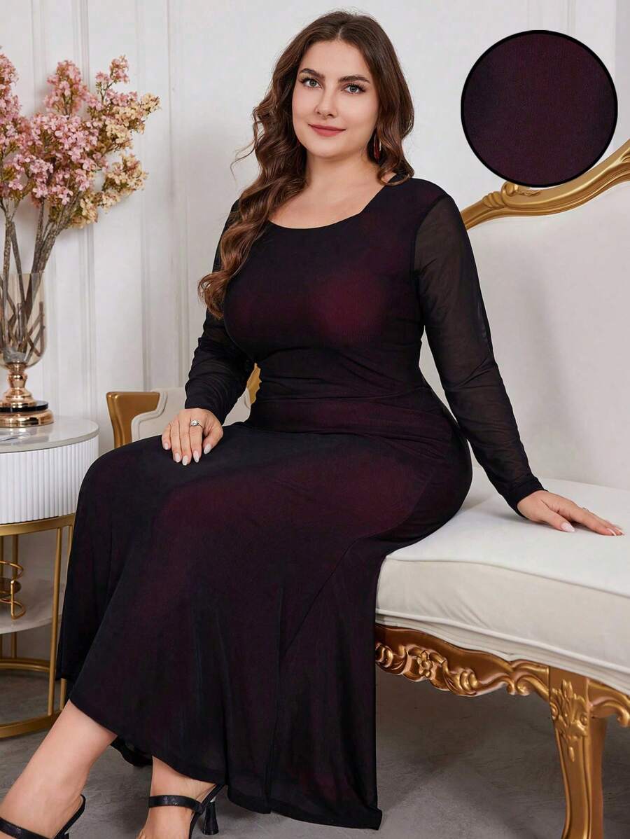 Modelyn Đầm ôm body ombre lưới co giãn cổ vuông thanh lịch dành cho phụ nữ ngoại cỡ, Đầm ôm body thanh lịch, dành cho tiệc tối/khách dự tiệc cưới/kỷ niệm - Nhiều màu - Xem 1