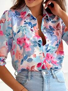 INAWLY Loose Fit Woven Long Sleeve Blouse For Women, Summer Women Shirt