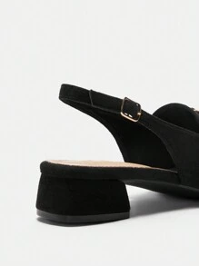 CUCCOO CURVES Wide Fit Women Spring Autumn New Minimalist Style Plus Size Chunky Heel Faux Suede Pointed Toe Fashion Versatile Outdoor High Heels For Christmas And New Year Holiday Vibe Fall And Winter