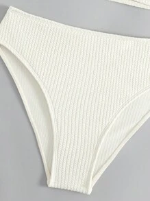 SHEIN Swim Bộ Bikini Nữ Nhẫn Buộc lại màu trơn - Màu be - Xem 5