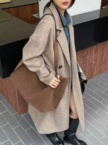 DAZY Casual Solid Color Double Breasted Overcoat, Autumn/Winter Women Jacket,Fall Women Clothes - Khaki - View 2
