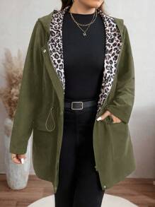 SHEIN LUNE 大码女式抽绳腰休闲豹纹拼布夹克，秋季