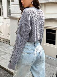 SHEIN Essnce Damen Loose Fit Oversized Crew Neck Kurzer Strickpullover, Herbst/Winter Strickpullover - Grau - Übersicht 3