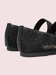 CUCCOO DOLLMOD 时尚水晶镶嵌网眼平底鞋新年假期 - 黑色 - 查看 8