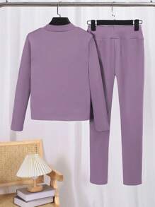2pcs Tween Boys Minimalist Velvet Half-Turtleneck Long Sleeve Top & Comfortable Pants Set, Casual Soft Underwear Outfit