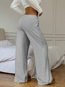 Flirla 1 pieza Pantalones rectos casuales con forro térmico de unicolor para mujer, gruesos para otoño/invierno