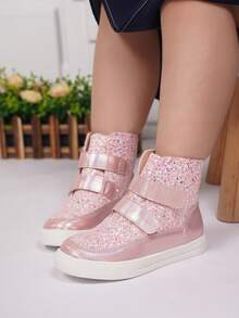 Giày bốt ngắn trẻ em lấp lánh màu hồng dễ thương thời trang cho bé gái - Hồng - Xem 2