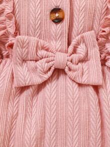 SHEIN 3 件套女婴优雅纹理连体衣、蝴蝶结头带和及膝袜，舒适冬季服装 - 粉色 - 查看 6