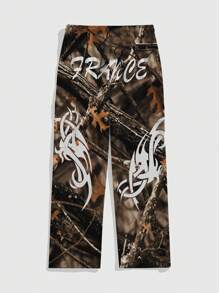 ROMWE MEN Street Life 男士字母图案简约休闲长裤，日常穿着，适合狂欢