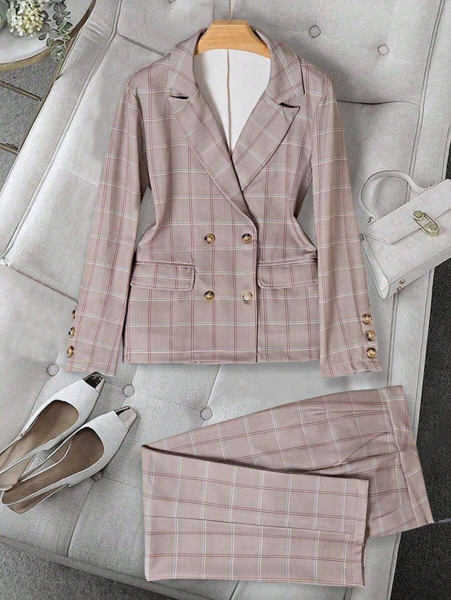 Chiquease Lapel Double Breasted Suit Vest Suit Set - Multicolor - View 1