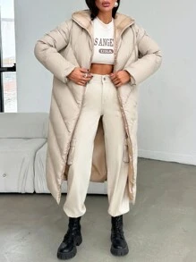 EURMUSE Women's Quilted Hooded Zip Up Stylish Padded Coat - Beige - View 6