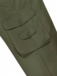 Manfinity Homme Men's Solid Color Multi-Pocket Casual Cargo Pants, Daily Wear