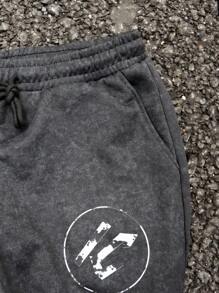 PAVTROS Manfinity Streetrush 2pcs Men's Casual Slogan Print Hoodie And Drawstring Waist Printed Star & Letter Sweatpants Set - Black - View 5