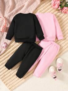 4pcs/Set Baby Girls Printed Sweatshirt Top And Pants Outfit