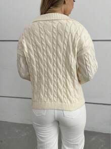 INAWLY 大码纯色领扭结针织休闲长袖套头毛衣秋冬款 - 米色 - 查看 3