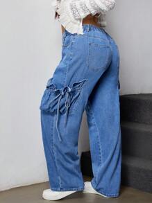 SHEIN ICON Plus Size Women Cargo Pocket Straight Leg Casual Jeans