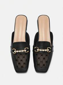 CUCCOO BIZCHIC 女士金属装饰简约粗跟休闲平底鞋黑色适合圣诞节和新年假期氛围秋冬季 - 黑色 - 查看 1