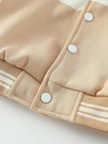 Young Boys Letter Print Striped Long Sleeve Single-Breasted Casual Baseball Jacket And Pants Set, Suitable For Boys Everyday Wear In Autumn - Khaki - View 7