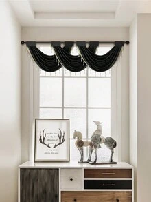 1 tấm rèm hạt hình giọt nước màu đen, làm bằng vải nhung Ý, rèm cửa phong cách Châu Âu, thiết kế đơn giản thanh lịch thích hợp cho sự kiện sân khấu, trang trí cửa sổ và cửa ra vào phòng khách, phòng ngủ - màu đen - Xem 6