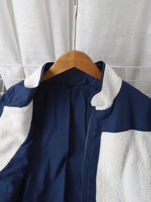 Claim Dot Men Zip-Up Fleece Jacket With Letter Print And Contrast Color For Autumn/Winter - White - View 5