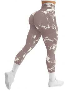 Easithlete Women's High Waist Simple Tie-Dye Seamless Stretchy Leggings - Multicolor - View 1