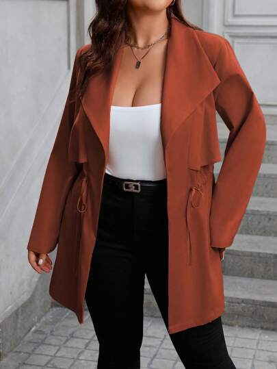 Vionelle Chaqueta informal de manga larga con amarrar en el frente de unicolor, talla grande, para uso diario, ligera