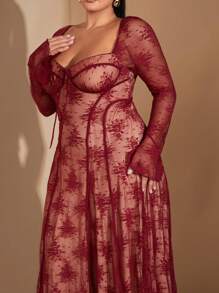 SHEIN BAE 大码女式蕾丝边荷叶边派对夜店连衣裙，甜美性感，适合约会之夜、派对、圣诞节等场合。