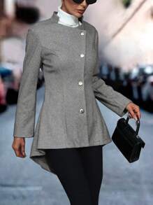 SHEIN Clasi 1 pièce Manteau élégant à col rabattu, manche longue, simple-boutonnage pour carrière d'automne/hiver pour femmes - Gris - Voir 5