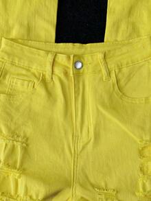 Quần bó rách gợi cảm phong cách đường phố dành cho nữ - Màu vàng - Xem 4