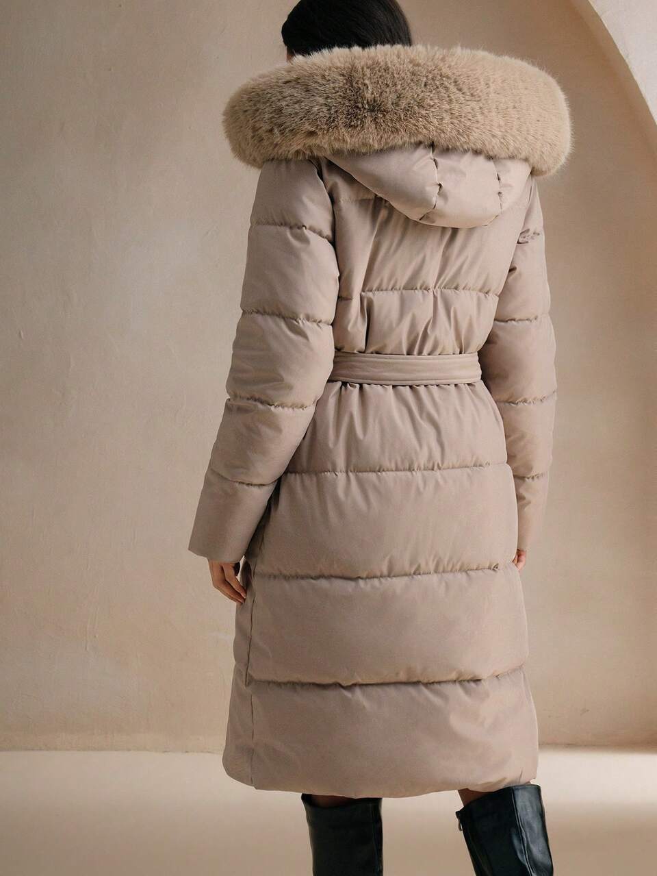 Women Casual Padded Jacket With Fur Collar And Hood, Winter