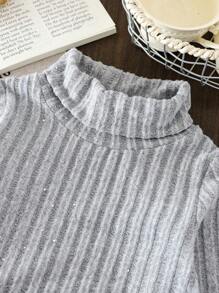 SHEIN Áo thun sọc xám cho bé gái với điểm nhấn kim tuyến, xu hướng thời trang cho mùa thu/đông - Nhiều màu - Xem 6