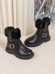 Kids' Winter Warm Snow Boots, Fashionable Anti-Slip Soft Sole Outdoor Children Leather Boots