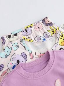SHEIN 3pcs Baby Girl Autumn Casual Animal Print Sweatshirt Set With Long Sleeve Top And Elastic Waist Pants