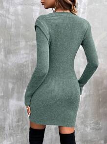 EMERY ROSE Abito maglia casual da donna a tinta unita con scollo a V e maniche lunghe