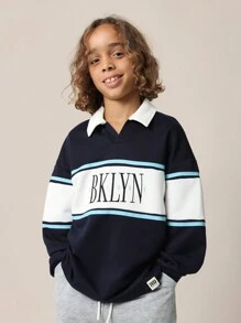 SUMWON Conjunto de 2 piezas con sudadera tipo polo y pantalón jogger de ajuste relajado regular para niños preadolescentes