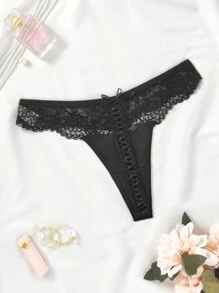 SHEIN Sexy Lace Patchwork Women Thong Lingerie - Black - View 7