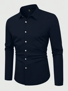 Manfinity Mode Camisa informal de manga larga con botones de unicolor para hombres de talla grande, para el otoño