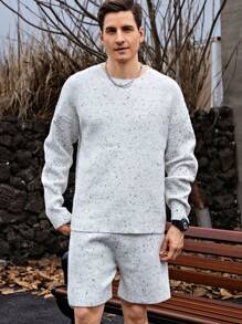 Manfinity Homme Men's Casual Blended Knit Sweater And Shorts Set, Autumn