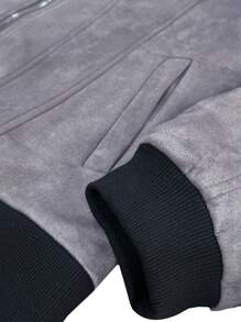 Manfinity Homme Áo khoác nam tay dài màu trơn có khóa kéo phía trước, túi giả thường ngày, quà tặng cho bạn trai - Xám - Xem 5