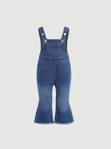 SHEIN Baby Girl Cute Blue Denim Bow Overalls Flared Pants