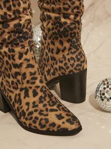 SHUZIA بوت بكعب عالي بطبعة النمر تصل إلى ما فوق الركبة للنساء ، خريف/شتاء - متعدد الألوان - مشاهدة 5