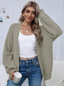 Chiquease 女士休闲纯色落肩宽松开衫 - 杏色 - 查看 6