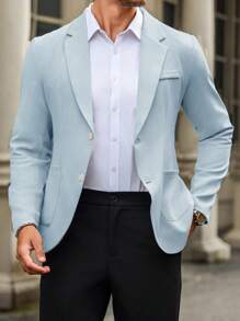 Calvornis Men's Solid Color Lapel Neck Single Breasted Long Sleeve Suit Jacket For Business Travel, Autumn - Baby Blue - View 6
