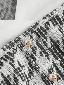 SHEIN MOD Camisa de mujer casual con cuello de contraste, parche y estampado de pata de gallo, ideal para otoño/invierno, regreso a la universidad, Acción de Gracias, camisa abotonada, básica con mangas acampanadas, para trabajo, ropa de trabajo, camisa formal, casual de negocios para oficina