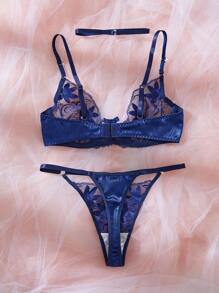 3pcs Deep Blue Sexy Women Lingerie Set