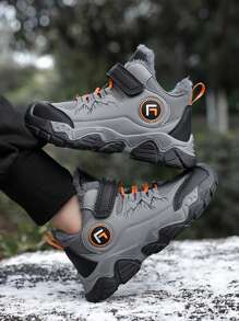 青少年冬季徒步鞋，防滑耐用鞋底，可调节钩环扣，毛绒衬里温暖柔软，适合户外徒步旅行和日常穿着彩色运动鞋 - 彩色 - 查看 2