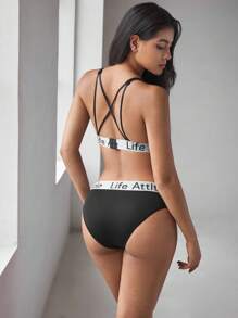EasyFave Conjunto de lencería impresa simple para mujer