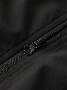 Manfinity Campus Court 男士休闲前拉链字母图案长袖飞行员夹克，外出黑色长袖夹克，送给朋友、丈夫、男友的礼物，适合秋冬季节，朋克风，保暖内衬夹克 - 黑色 - 查看 4